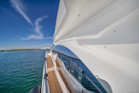 a view from the deck of a yacht on the water