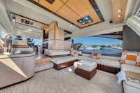 the interior of a luxury motor yacht
